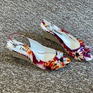 J.Renee “Candida” Floral open toe Slingback Wedge Sandals size 8.5M